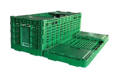 Green Folding Ventilated Plastic Storage Crate With Lid , Plastic File Crate